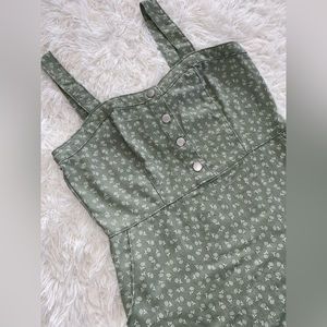 NWOT - Green denim white flowers dress